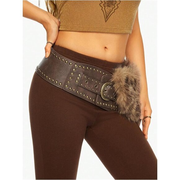 Women\'s Faux Leather Wide Waist Belt Boho Cowboy Western Style main image 4